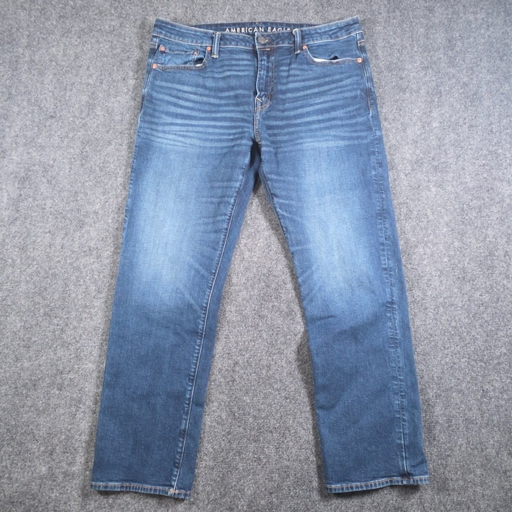 American Eagle Airflex+ Jeans Mens 36x30* Blue Whiskered Original Straight